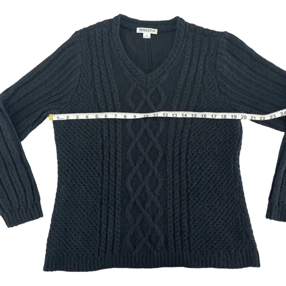 Pendleton Women's V-Neck Cableknit Sweater Black‎ Mohair Wool Size Medium